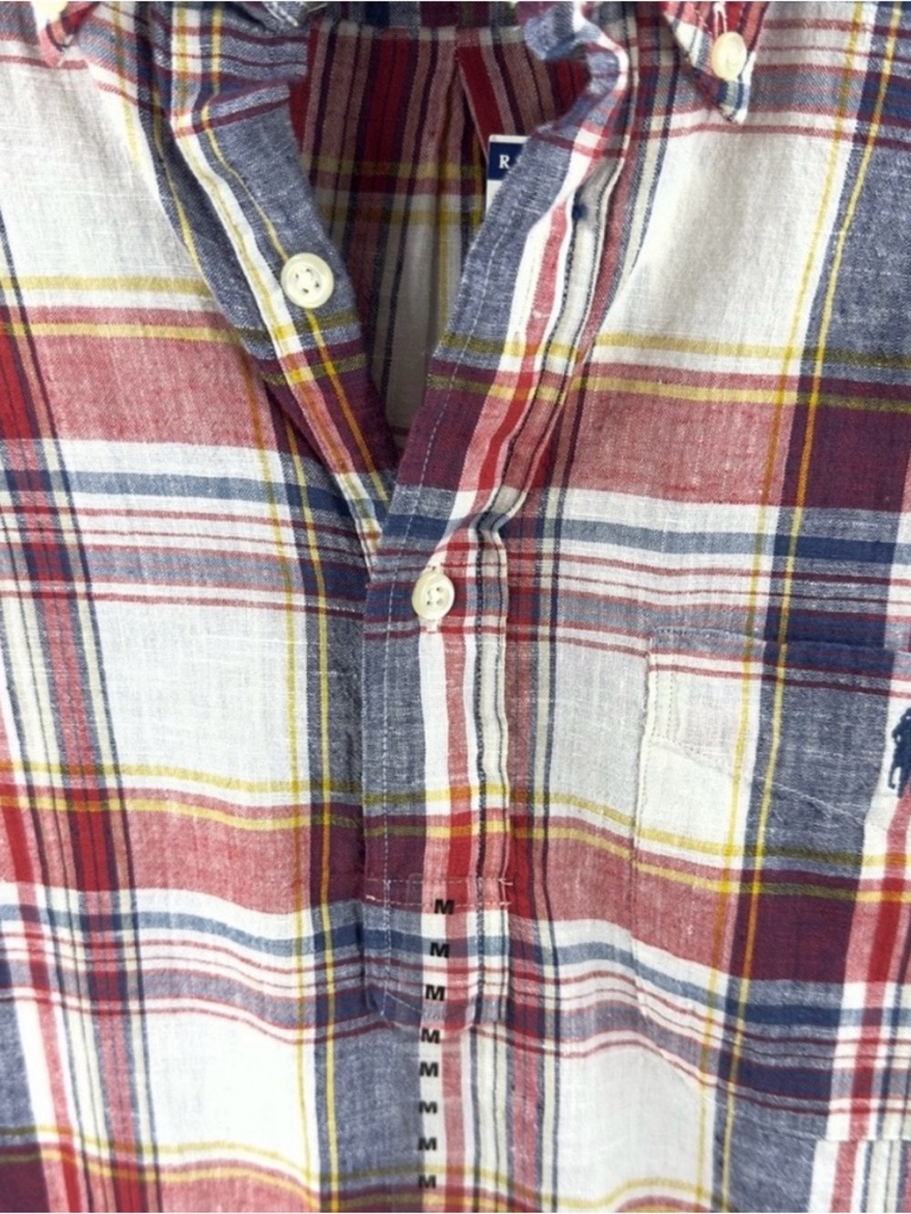 NWT Ralph Lauren Madras Red & Blue Plaid Short-Sleeve Shirt - Picture 3 of 7